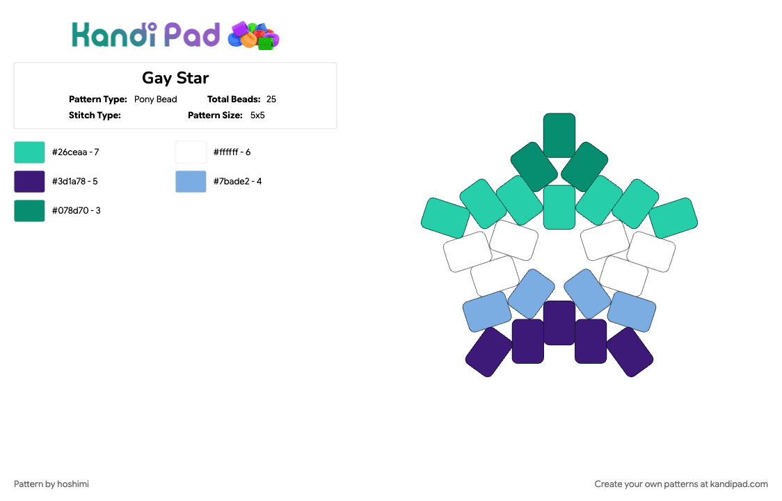 Gay Star - Pony Bead Pattern by hoshimi on Kandi Pad - gay, mlm, star, teal