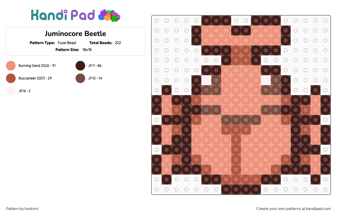 Juminocore Beetle - Fuse Bead Pattern by hoshimi on Kandi Pad - beetle, brown, juminocore, orange