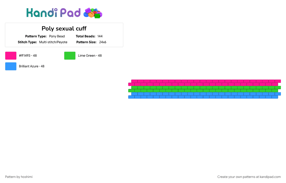 Poly sexual cuff - Pony Bead Pattern by hoshimi on Kandi Pad - green, light blue, pink