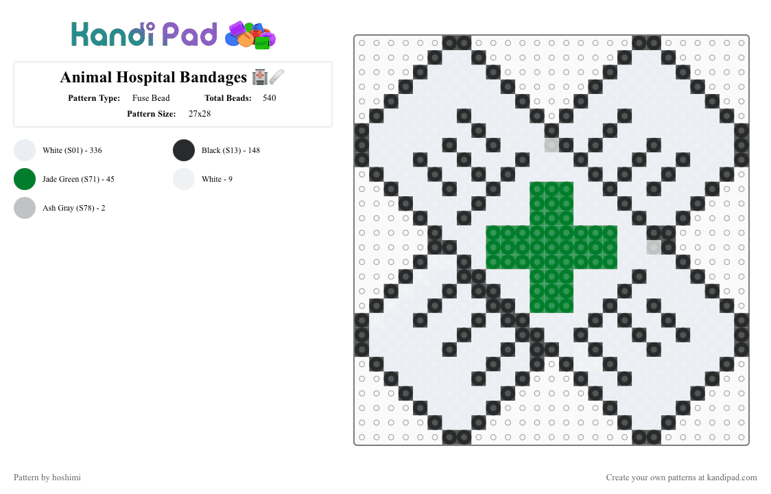 Animal Hospital Bandages 🏥🩹 - Fuse Bead Pattern by hoshimi on Kandi Pad - animal hospital, animal hospital bandages, bandage, bandages, green, roblox, white