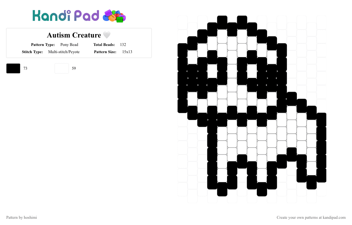 Autism Creature 🤍 - Pony Bead Pattern by hoshimi on Kandi Pad - autism creature, black, charm, creature, cute, white