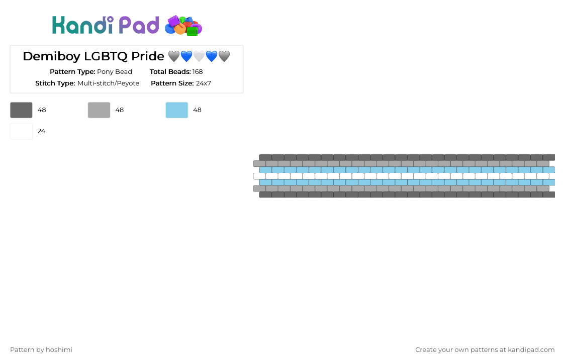 Demiboy LGBTQ Pride 🩶💙🤍💙🩶 - Pony Bead Pattern by hoshimi on Kandi Pad - beige, demiboy, gay, gray, lgbtq, light blue, pride
