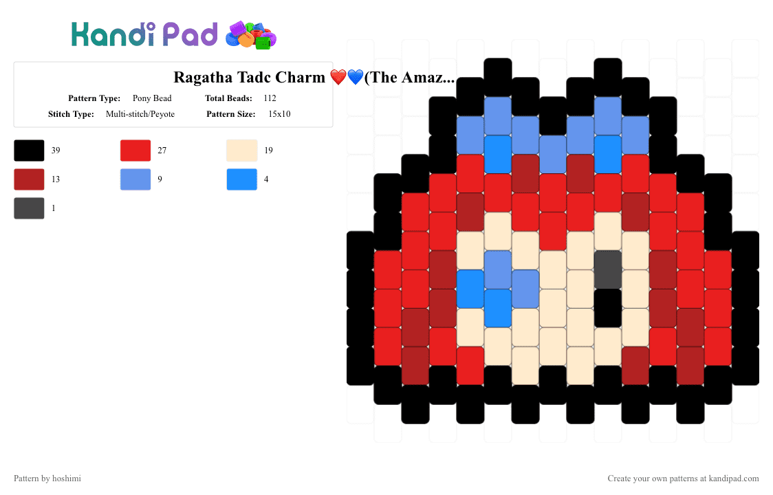Ragatha Tadc Charm ❤️💙(The Amazing Digital Circus) - Pony Bead Pattern by hoshimi on Kandi Pad - beige, charm, cute, ragatha, ragatha tadc, red, tadc, tadc ragatha, the amazing digital circus