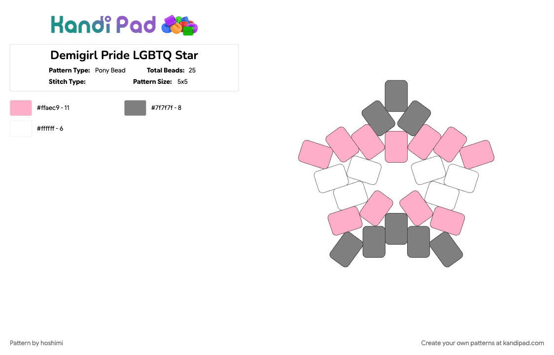 Demigirl Pride LGBTQ Star - Pony Bead Pattern by hoshimi on Kandi Pad - demigirl, gray, lgbtq, pink, pride, star