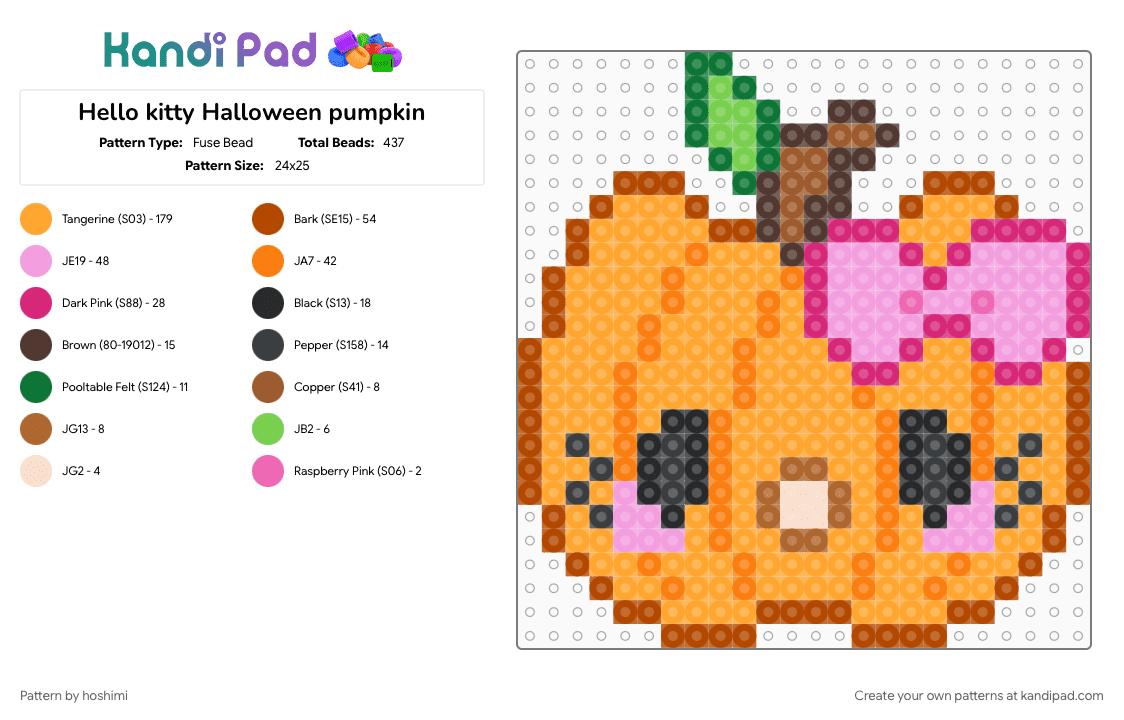 Hello kitty Halloween pumpkin - Fuse Bead Pattern by hoshimi on Kandi Pad - cute, halloween, hello kitty, orange, pink, red, saniro