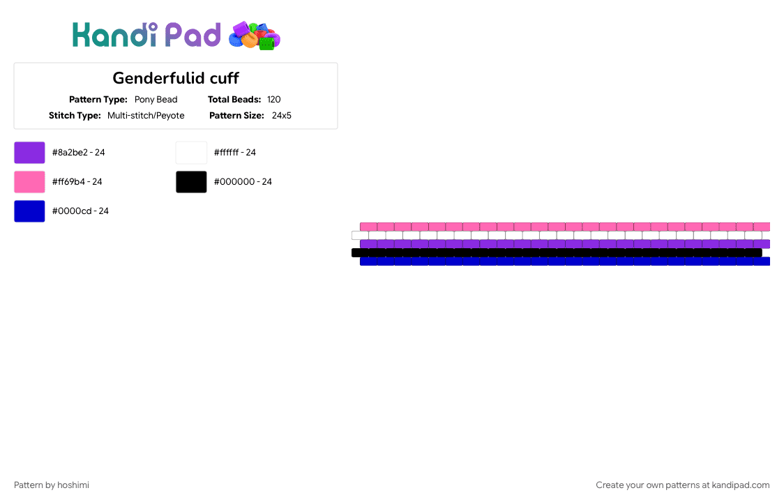 Genderfulid cuff - Pony Bead Pattern by hoshimi on Kandi Pad - pink, purple