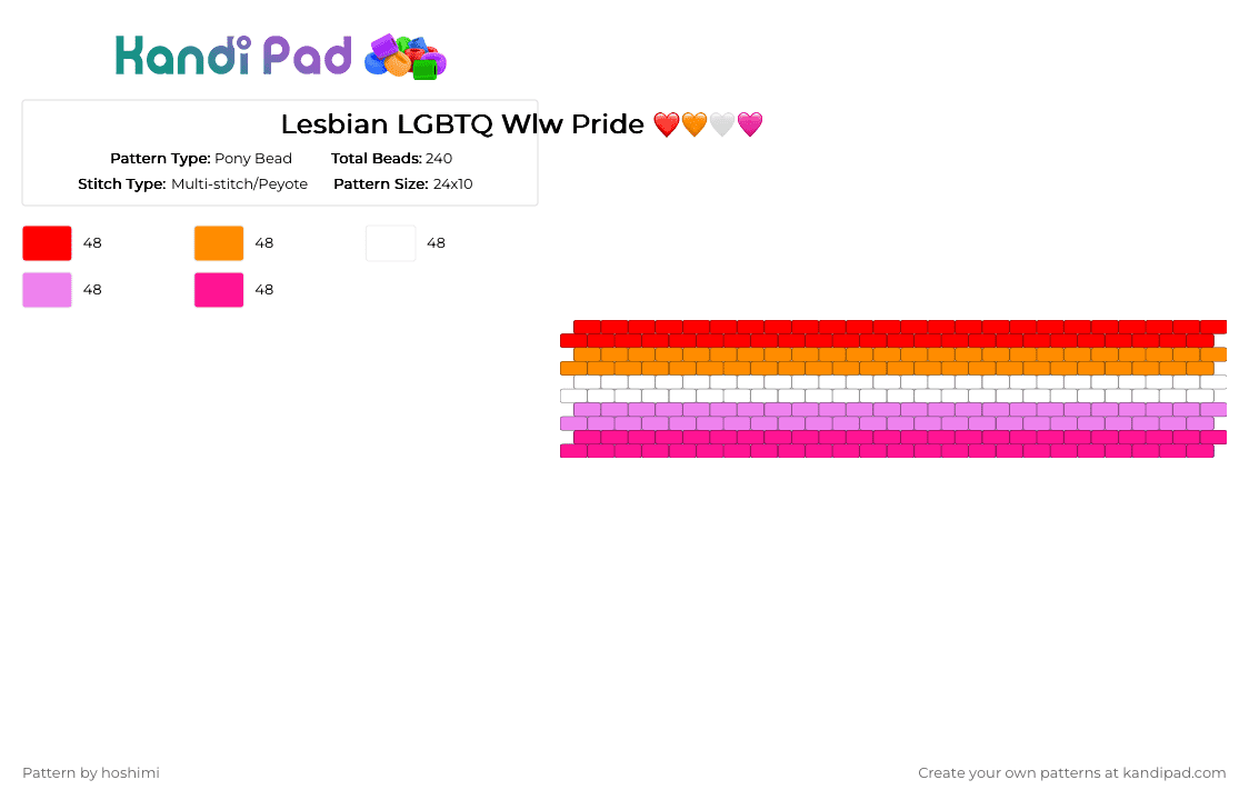 Lesbian LGBTQ Wlw Pride ❤️🧡🤍🩷 - Pony Bead Pattern by hoshimi on Kandi Pad - gay, lesbian, lgbtq, pink, pride, wlw