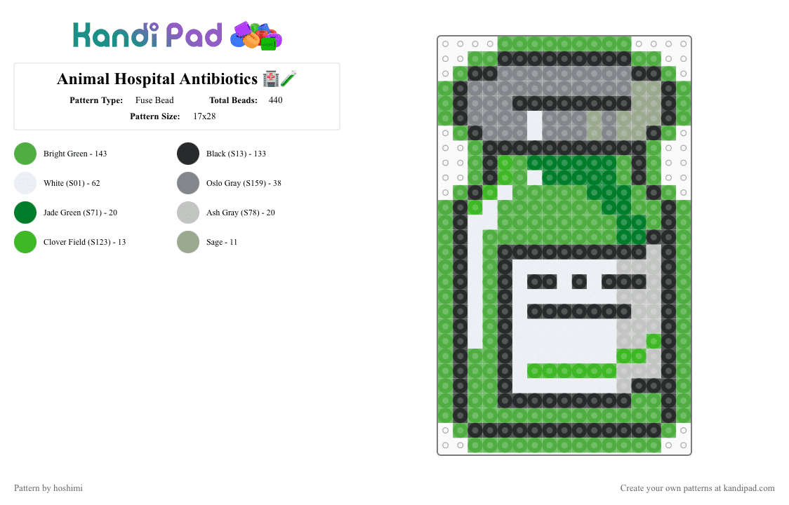 Animal Hospital Antibiotics 🏥🧪 - Fuse Bead Pattern by hoshimi on Kandi Pad - green,antibiotics,animal hospital,medicine,animal hospital antibiotics,roblox