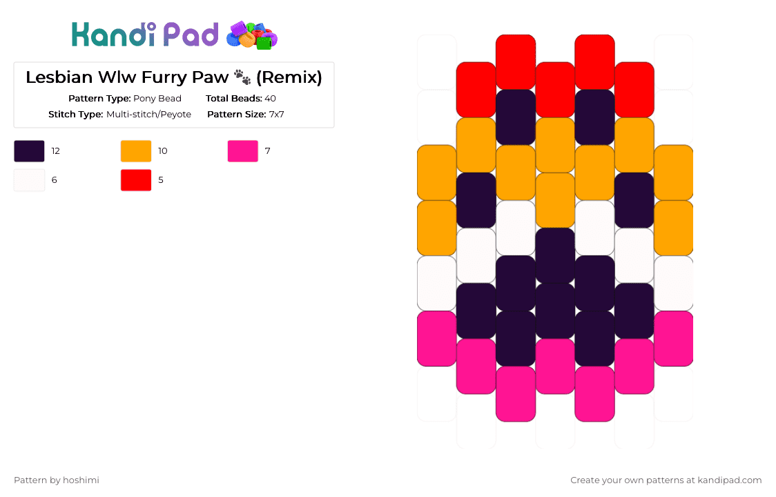 Lesbian Wlw Furry Paw 🐾 (Remix) - Pony Bead Pattern by hoshimi on Kandi Pad - charm, cute, furry, lesbian, lgbtq, orange, paw, pride, wlw