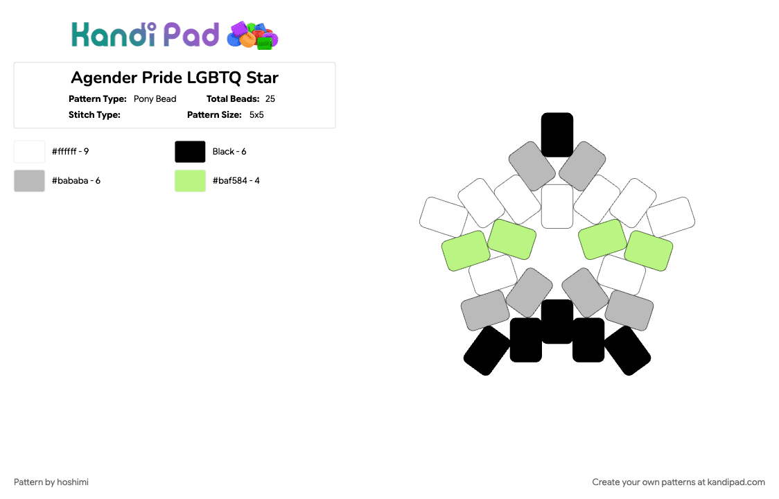 Agender Pride LGBTQ Star - Pony Bead Pattern by hoshimi on Kandi Pad - agender, beige, lgbtq, pride, star, yellow