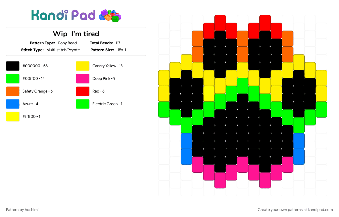 Wip  I’m tired - Pony Bead Pattern by hoshimi on Kandi Pad - black, green, pink, yellow