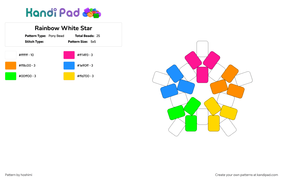 Rainbow White Star - Pony Bead Pattern by hoshimi on Kandi Pad - colorful, green, orange, rainbow, star