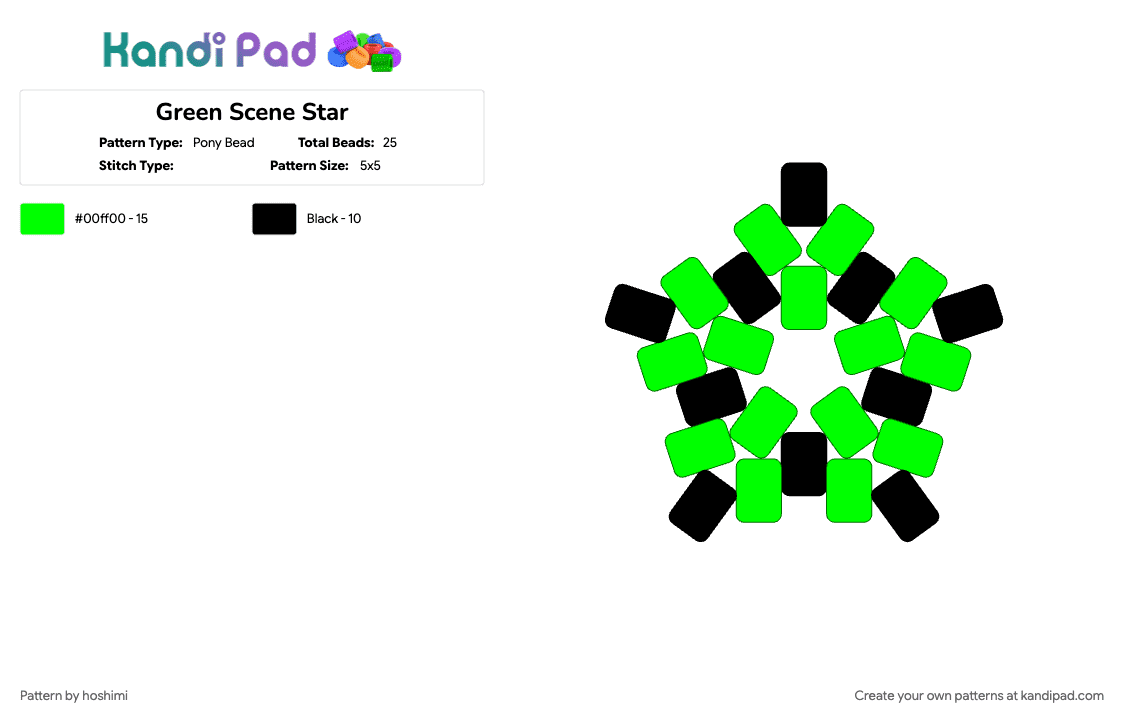 Green Scene Star - Pony Bead Pattern by hoshimi on Kandi Pad - black, green, scene, star