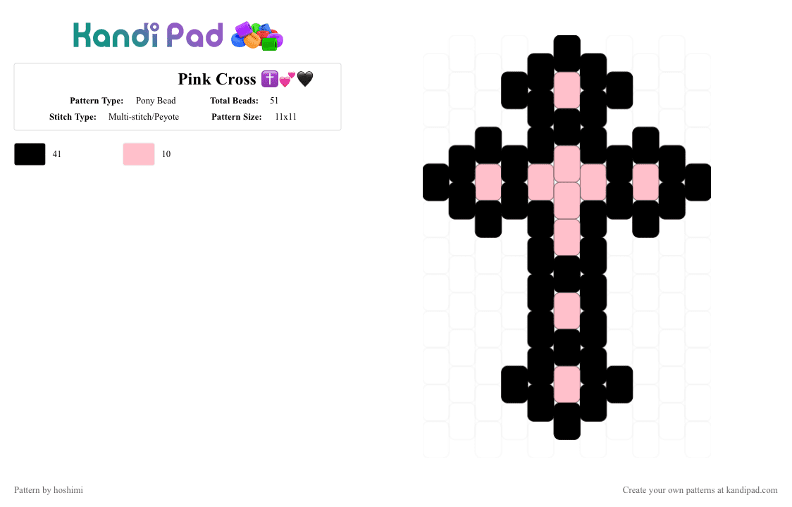 Pink Cross ✝️💕🖤 - Pony Bead Pattern by hoshimi on Kandi Pad - black, christian, cute, emo, god, goth, jesus, jesus loves you, pink