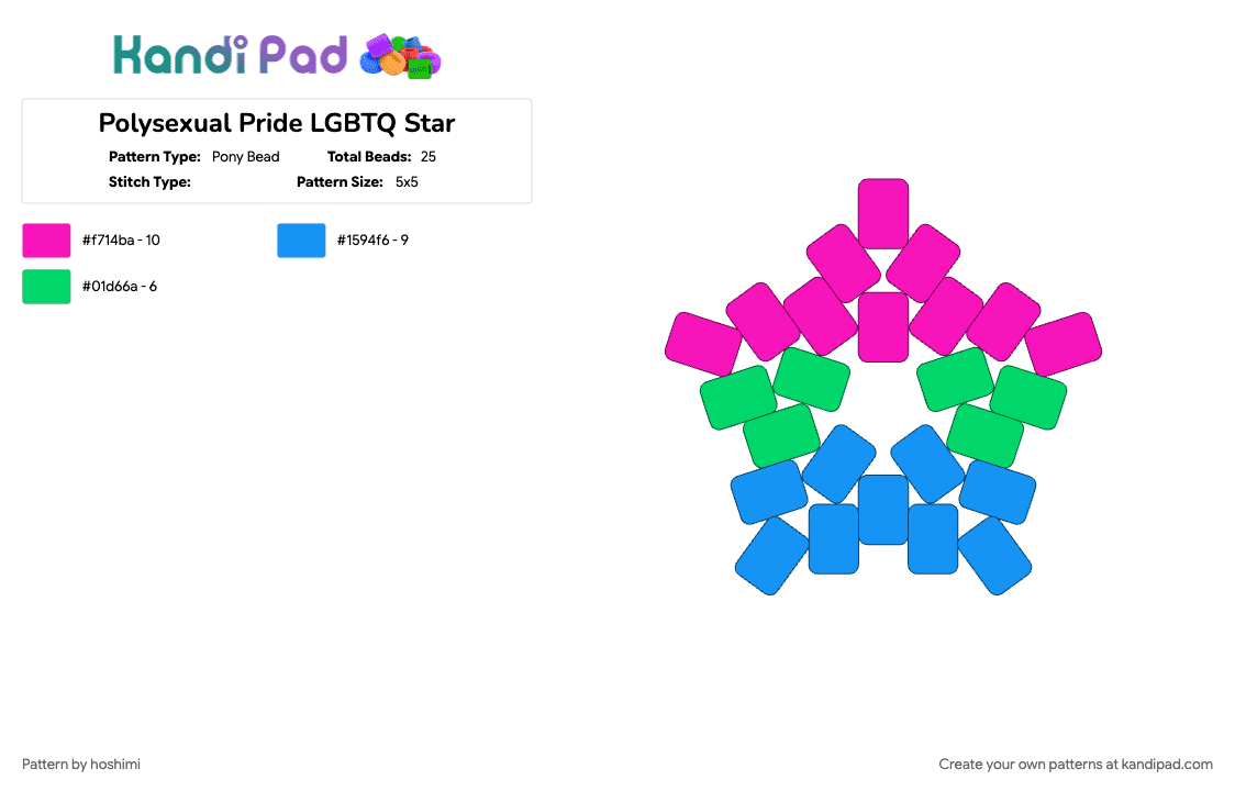 Polysexual Pride LGBTQ Star - Pony Bead Pattern by hoshimi on Kandi Pad - lgbtq, light blue, pink, poly, polysexual, pride, star