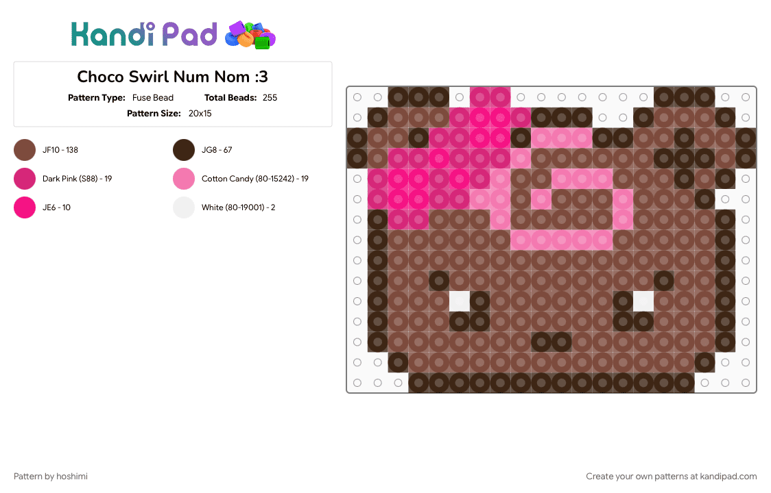 Choco Swirl Num Nom :3 - Fuse Bead Pattern by hoshimi on Kandi Pad - brown, choco swirl, chocoswirl, cute, cutecore, num nom, num noms
