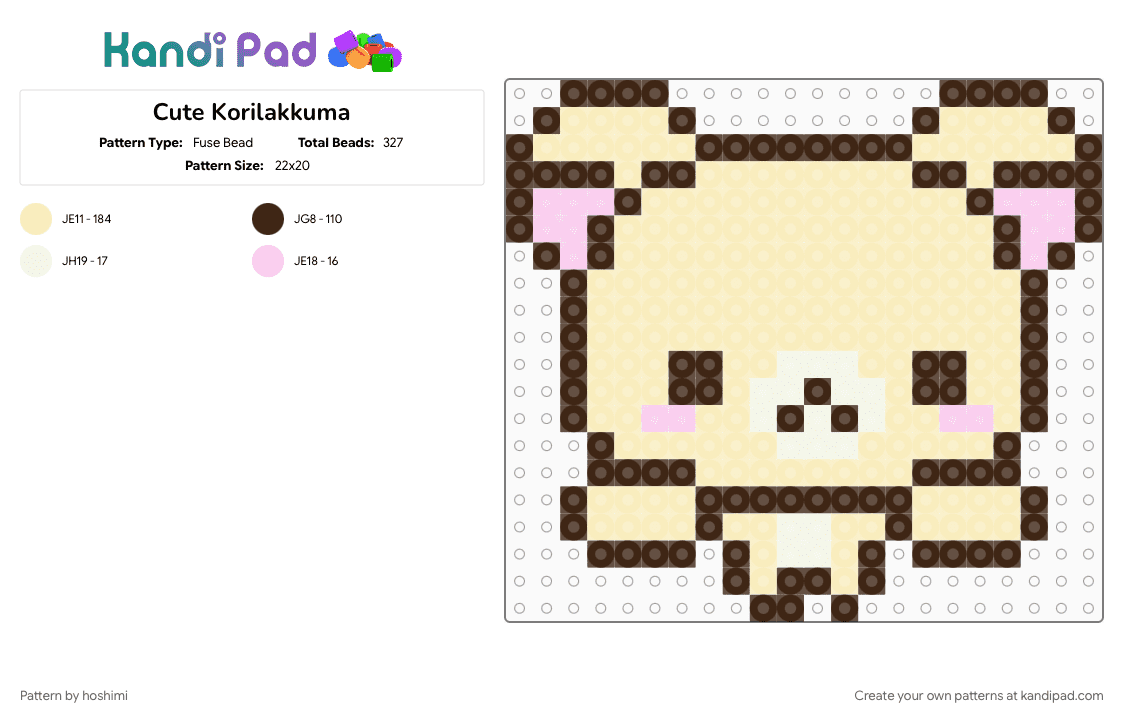 Cute Korilakkuma - Fuse Bead Pattern by hoshimi on Kandi Pad - bear, beige, brown, cute, cutecore, korilakkuma