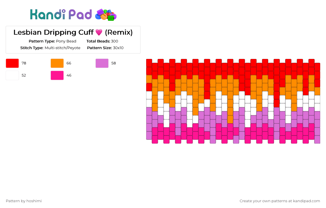 Lesbian Dripping Cuff 🩷 (Remix) - Pony Bead Pattern by hoshimi on Kandi Pad - gay, lesbian, lgbtq, pink, pride, wlw