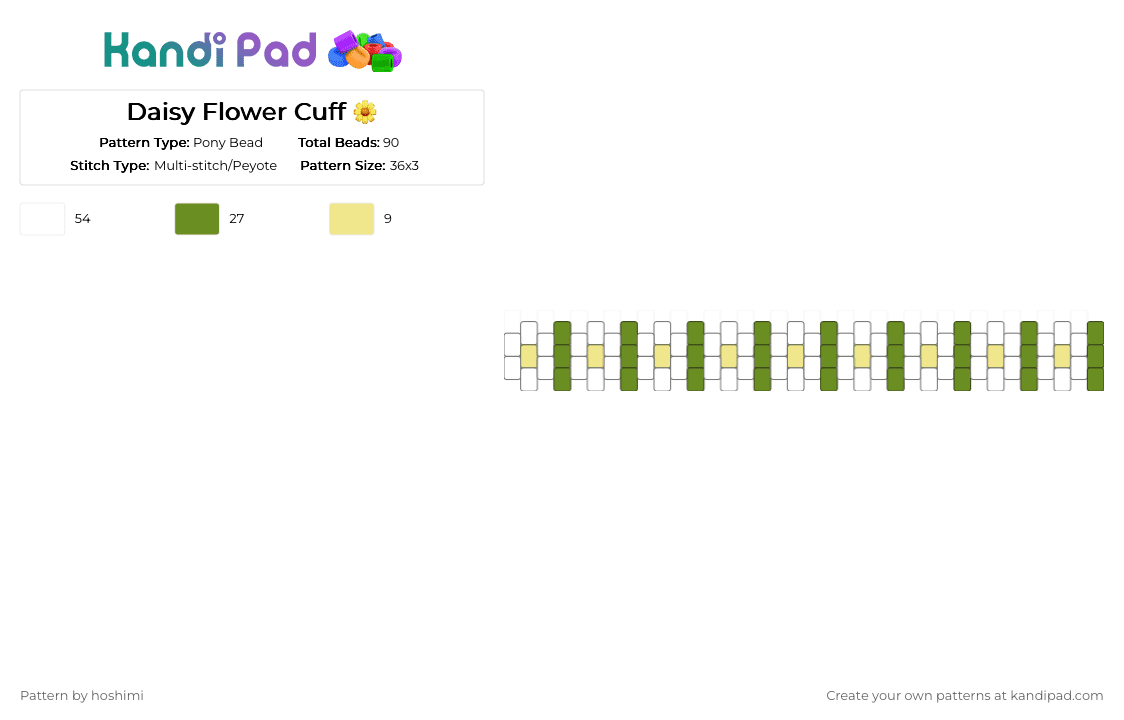 Daisy Flower Cuff 🌼 - Pony Bead Pattern by hoshimi on Kandi Pad - white,green,flower,cute,nature,simple