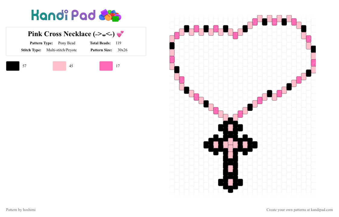 Pink Cross Necklace (˶>⩊ - Pony Bead Pattern by hoshimi on Kandi Pad - black,pink,christian,cute,necklace,goth,emo,scene,cross