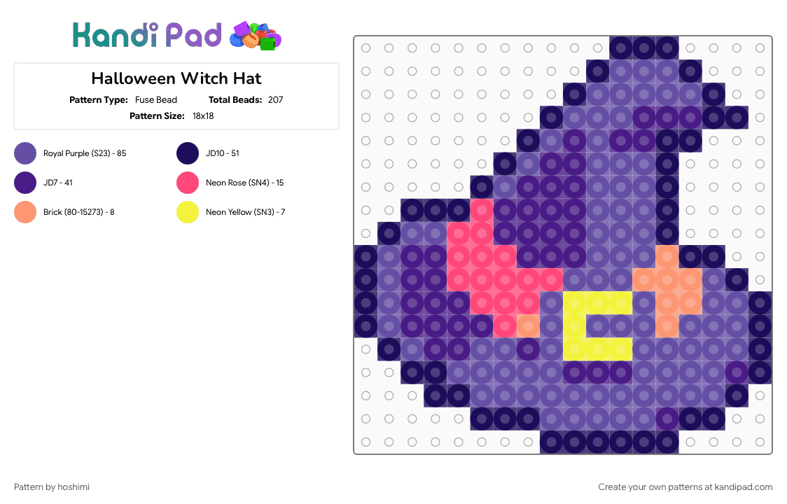 Halloween Witch Hat - Fuse Bead Pattern by hoshimi on Kandi Pad - halloween, hat, purple, spooky, witch, witch hat