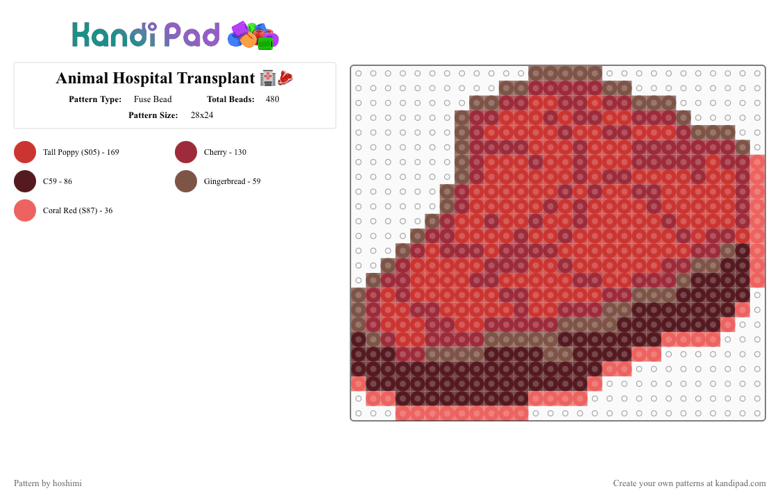 Animal Hospital Transplant 🏥🥩 - Fuse Bead Pattern by hoshimi on Kandi Pad - animal hospital, animal hospital transplant, red, roblox, transplant