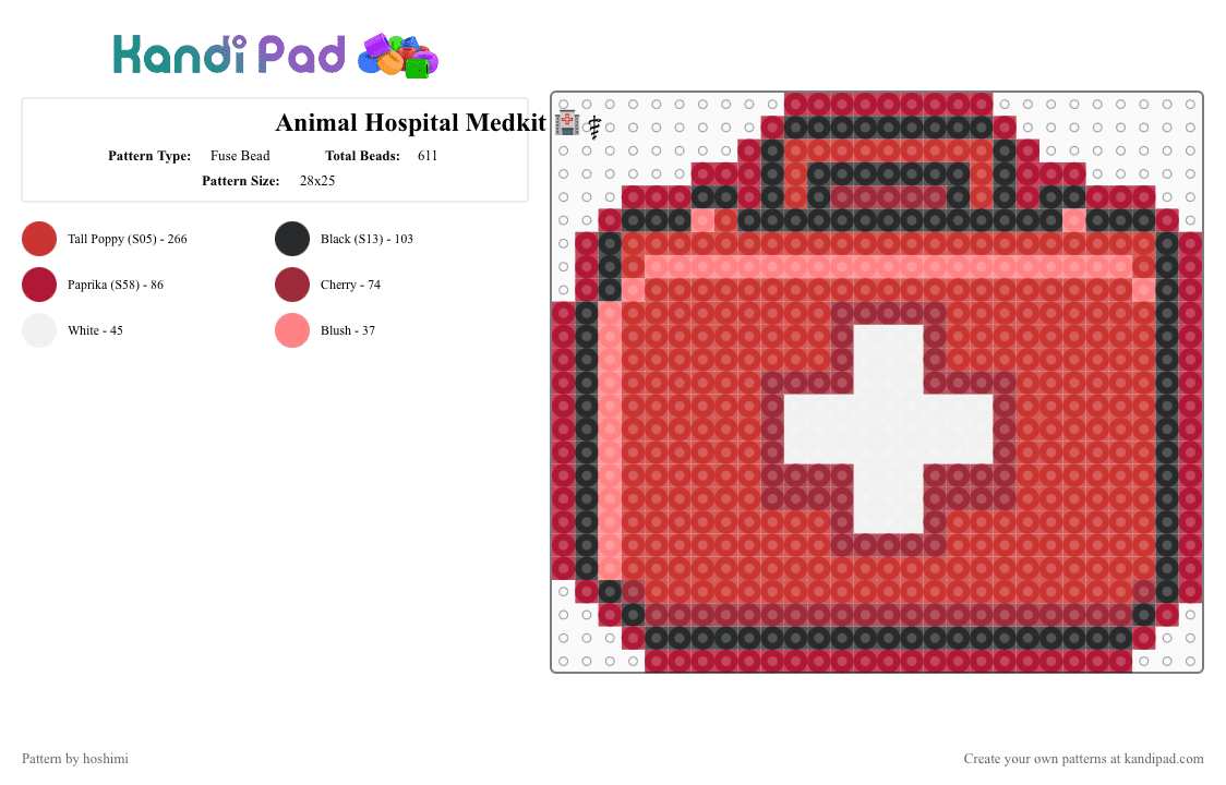 Animal Hospital Medkit 🏥⚕️ - Fuse Bead Pattern by hoshimi on Kandi Pad - red,animal hospital,animal hospital medkit,medkit,roblox