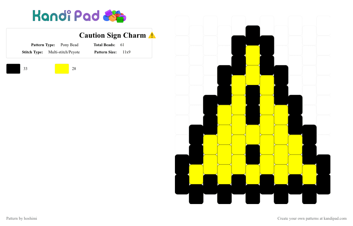 Caution Sign Charm ⚠️ - Pony Bead Pattern by hoshimi on Kandi Pad - black,yellow,charm,cute,scene,caution sign,caution