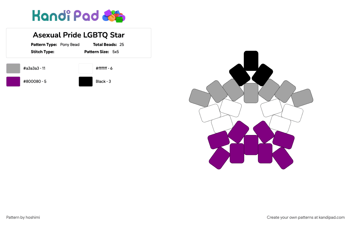 Asexual Pride LGBTQ Star - Pony Bead Pattern by hoshimi on Kandi Pad - asexual, gray, lgbtq, pink, pride, star