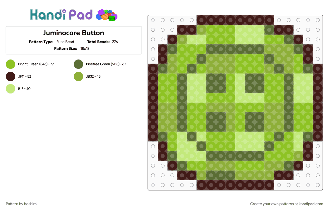 Juminocore Button - Fuse Bead Pattern by hoshimi on Kandi Pad - button, green, green button, juminocore