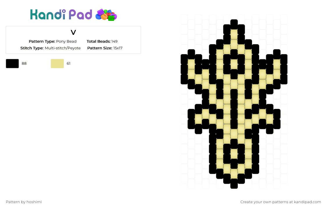 V - Pony Bead Pattern by hoshimi on Kandi Pad - black, yellow
