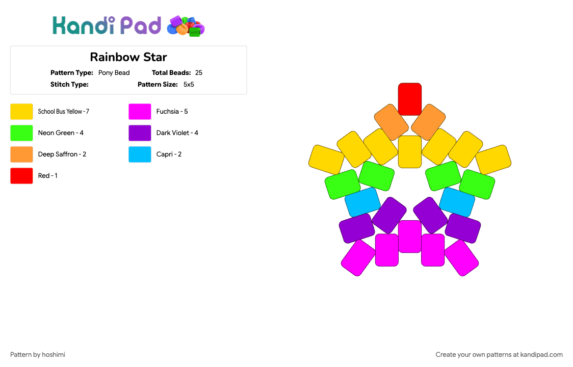 Rainbow Star - Pony Bead Pattern by hoshimi on Kandi Pad - green, pink, purple, rainbow, yellow