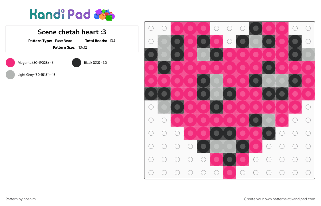 Scene chetah heart :3 - Fuse Bead Pattern by hoshimi on Kandi Pad - pink, scene, scenecore