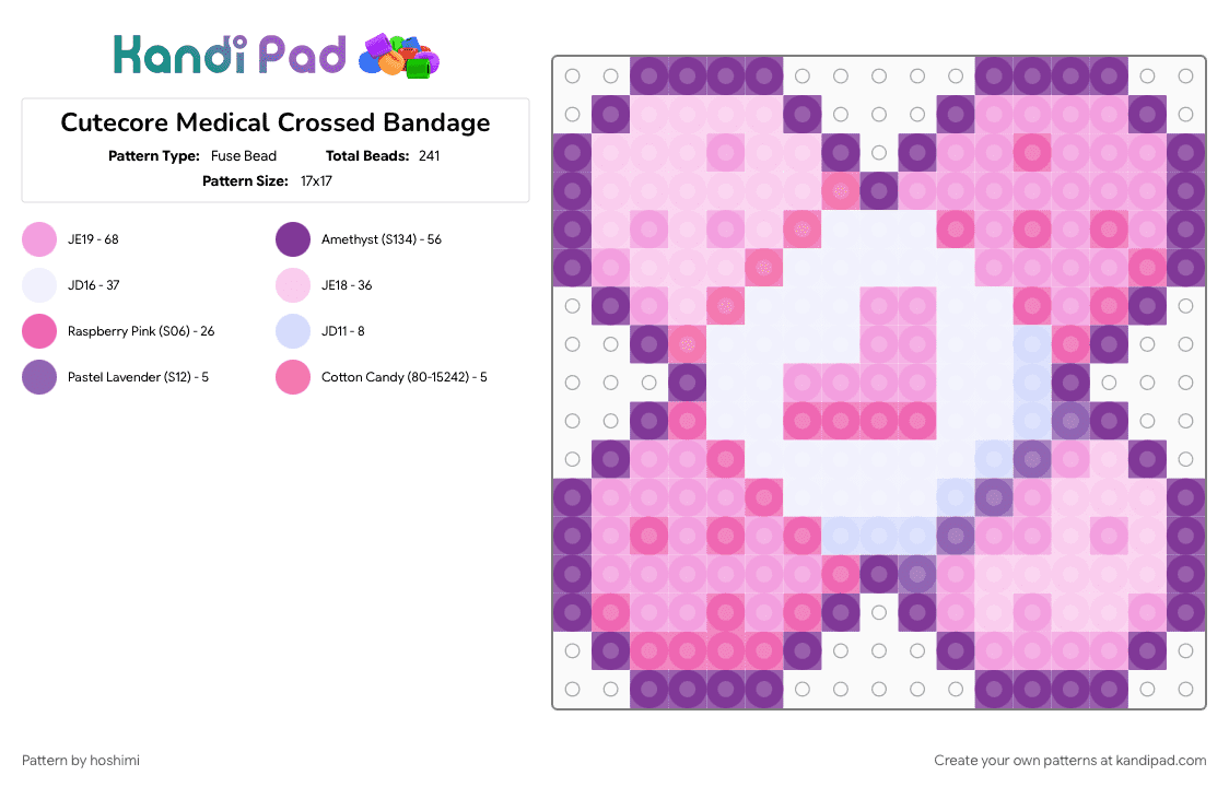 Cutecore Medical Crossed Bandage - Fuse Bead Pattern by hoshimi on Kandi Pad - bandage, cute, cutecore, medical, pink