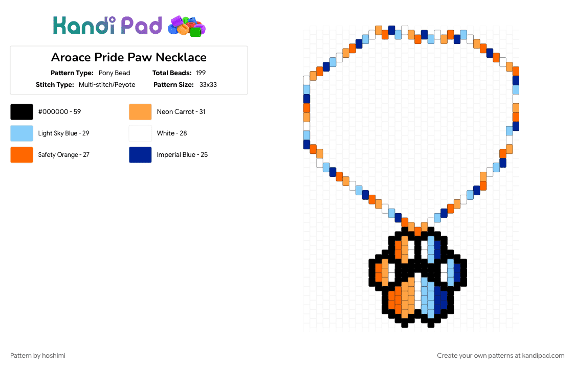 Aroace Pride Paw Necklace - Pony Bead Pattern by hoshimi on Kandi Pad - 