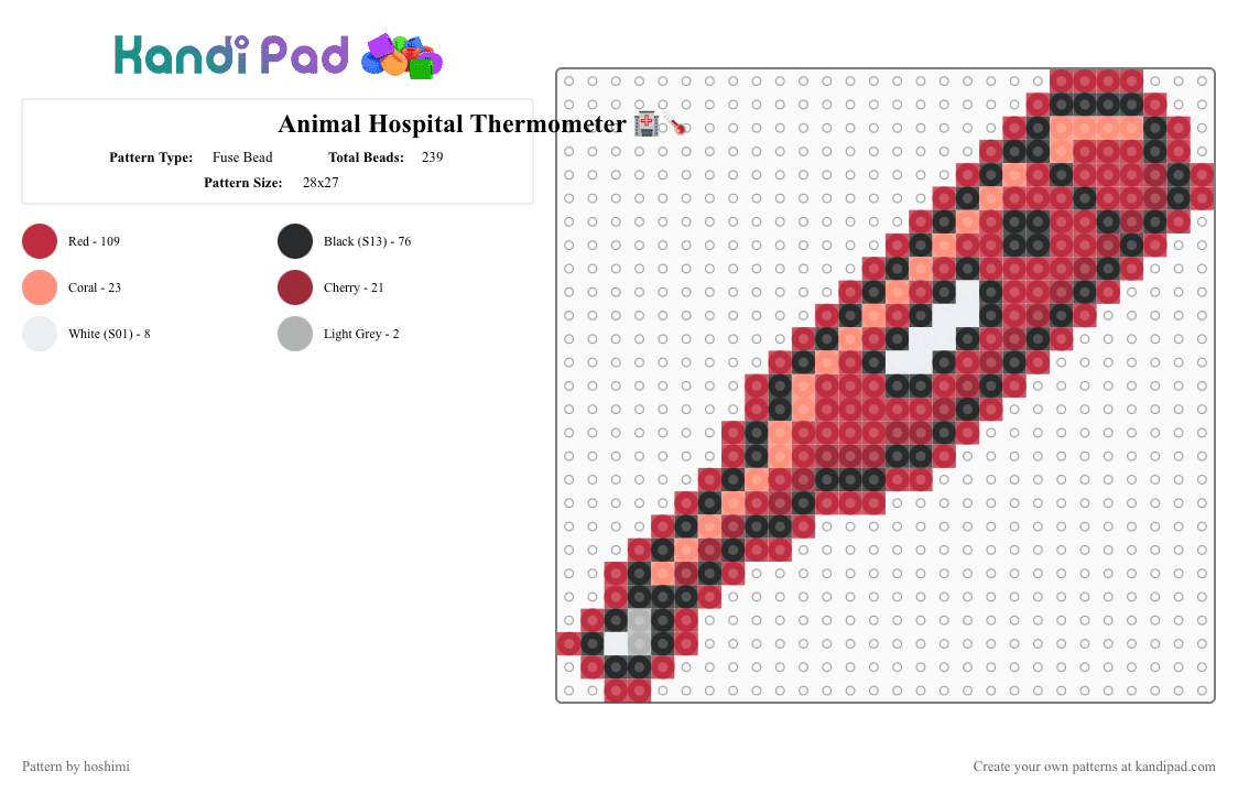 Animal Hospital Thermometer 🏥🌡️ - Fuse Bead Pattern by hoshimi on Kandi Pad - animal hospital, animal hospital thermometer, red, roblox, thermometer