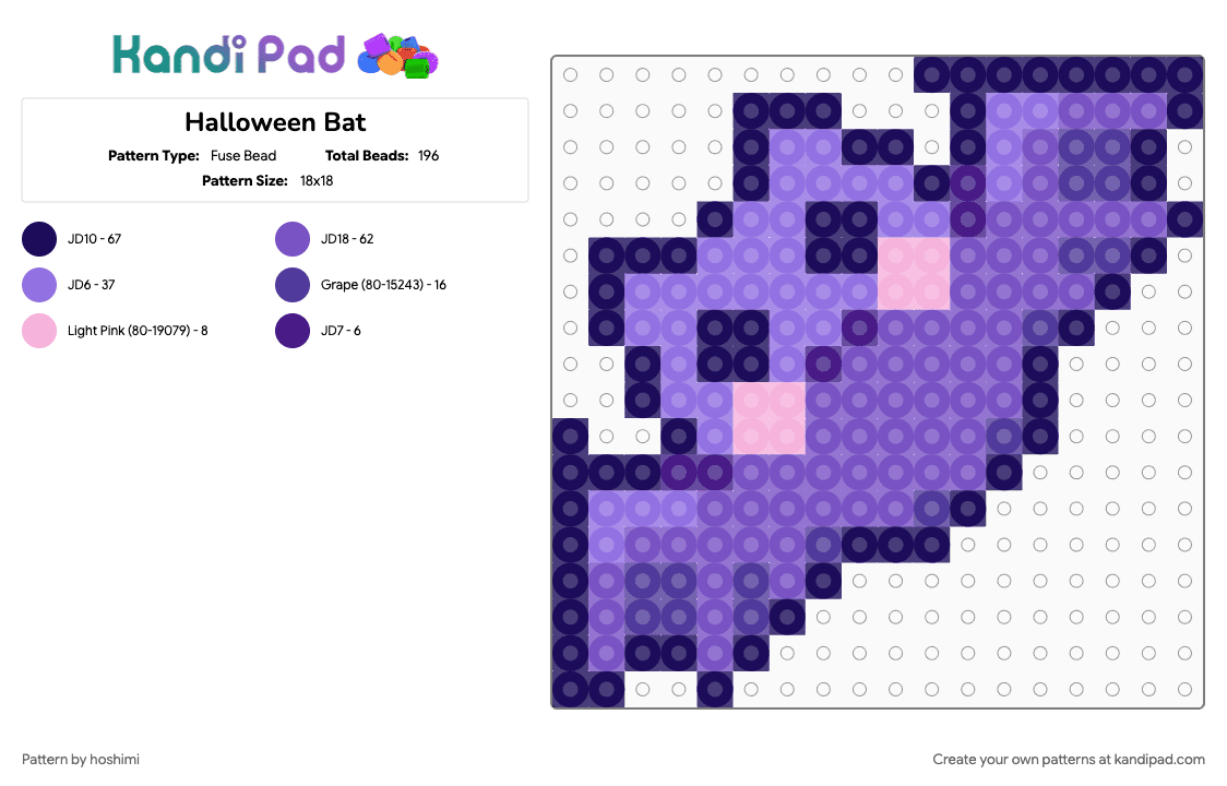Halloween Bat - Fuse Bead Pattern by hoshimi on Kandi Pad - bat, halloween, purple, spooky