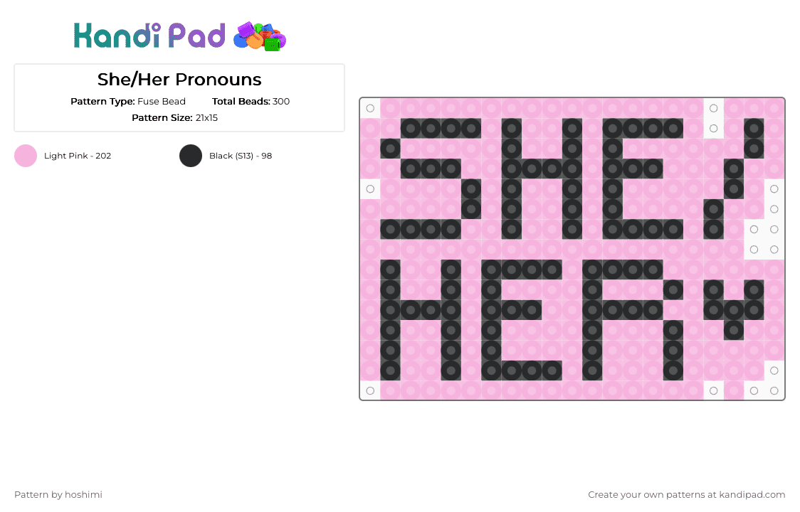 She/Her Pronouns - Fuse Bead Pattern by hoshimi on Kandi Pad - black, gay, lgbtq, pink, pride, pronouns, she her