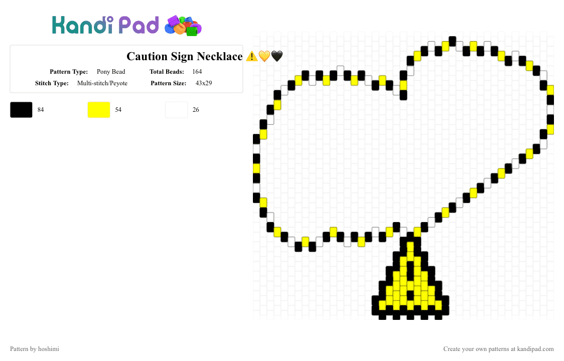 Caution Sign Necklace ⚠️💛🖤 - Pony Bead Pattern by hoshimi on Kandi Pad - white,yellow,caution sign necklace,caution sign,necklace,cute,scene