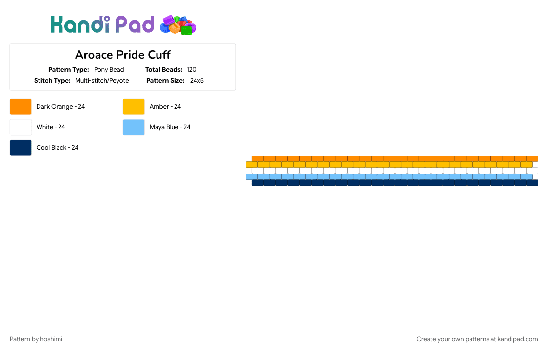 Aroace Pride Cuff - Pony Bead Pattern by hoshimi on Kandi Pad - blue, light blue, orange, yellow