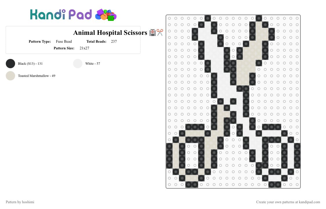 Animal Hospital Scissors 🏥✂️ - Fuse Bead Pattern by hoshimi on Kandi Pad - animal hospital, animal hospital scissors, beige, roblox, scissors, white