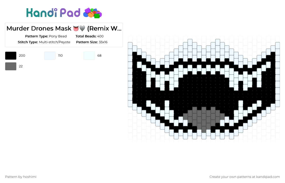 Murder Drones Mask 👅🩶 (Remix With Tongue) - Pony Bead Pattern by hoshimi on Kandi Pad - white,mask,murder drones,n,j,v