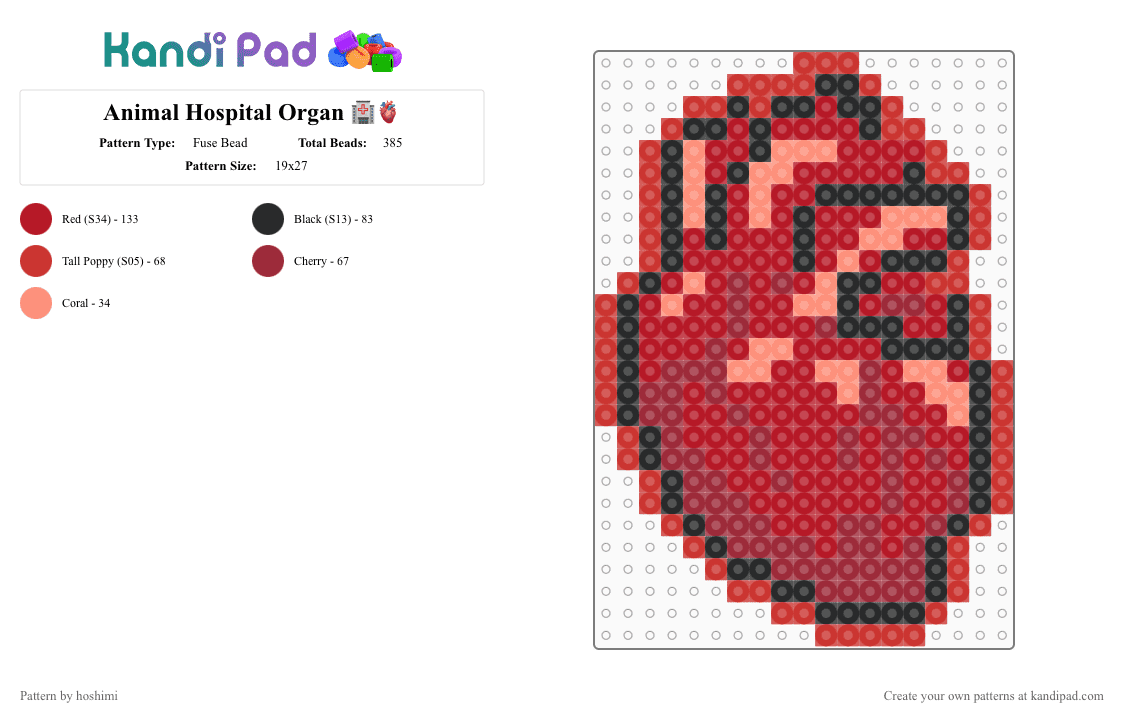 Animal Hospital Organ 🏥🫀 - Fuse Bead Pattern by hoshimi on Kandi Pad - animal hospital, animal hospital organ, heart, organ, red, roblox