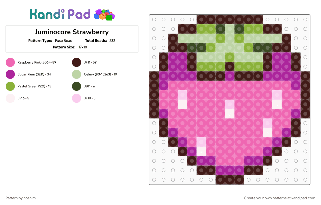 Juminocore Strawberry - Fuse Bead Pattern by hoshimi on Kandi Pad - brown, juminocore, pink, stawberry