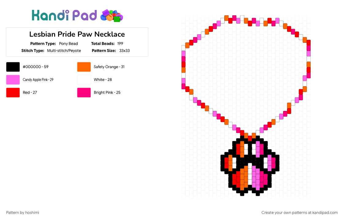 Lesbian Pride Paw Necklace - Pony Bead Pattern by hoshimi on Kandi Pad - 