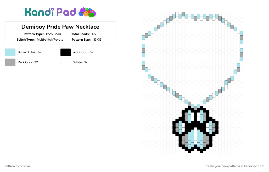 Demiboy Pride Paw Necklace - Pony Bead Pattern by hoshimi on Kandi Pad - beige, demiboy, furry, gay, lgbtq, light blue, necklace, pride, therian