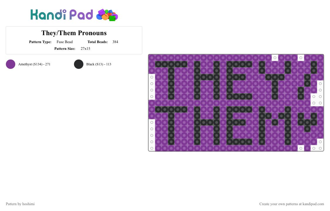 They/Them Pronouns - Fuse Bead Pattern by hoshimi on Kandi Pad - black, gay, lgbtq, non binary, nonbinary, pink, pride, purple, they them