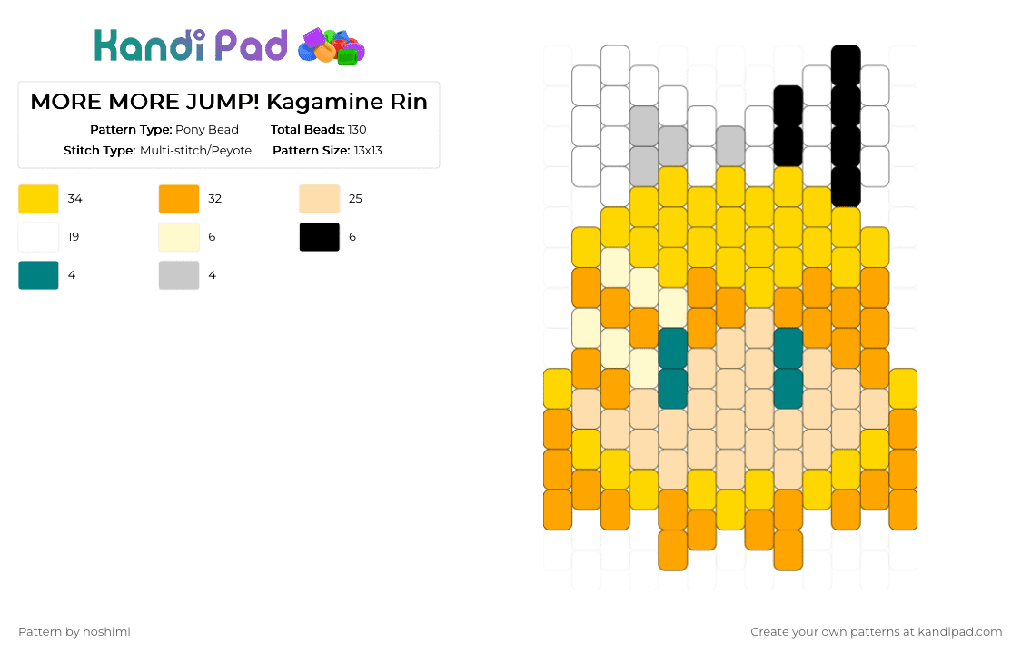 MORE MORE JUMP! Kagamine Rin - Pony Bead Pattern by hoshimi on Kandi Pad - beige, kagamine rin, miku, more more jump, orange, pjsk, project sekai, rin, vocaloid, yellow