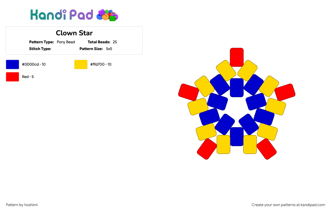 Clown Star - Pony Bead Pattern by hoshimi on Kandi Pad - clown, clowncore, purple, star, yellow