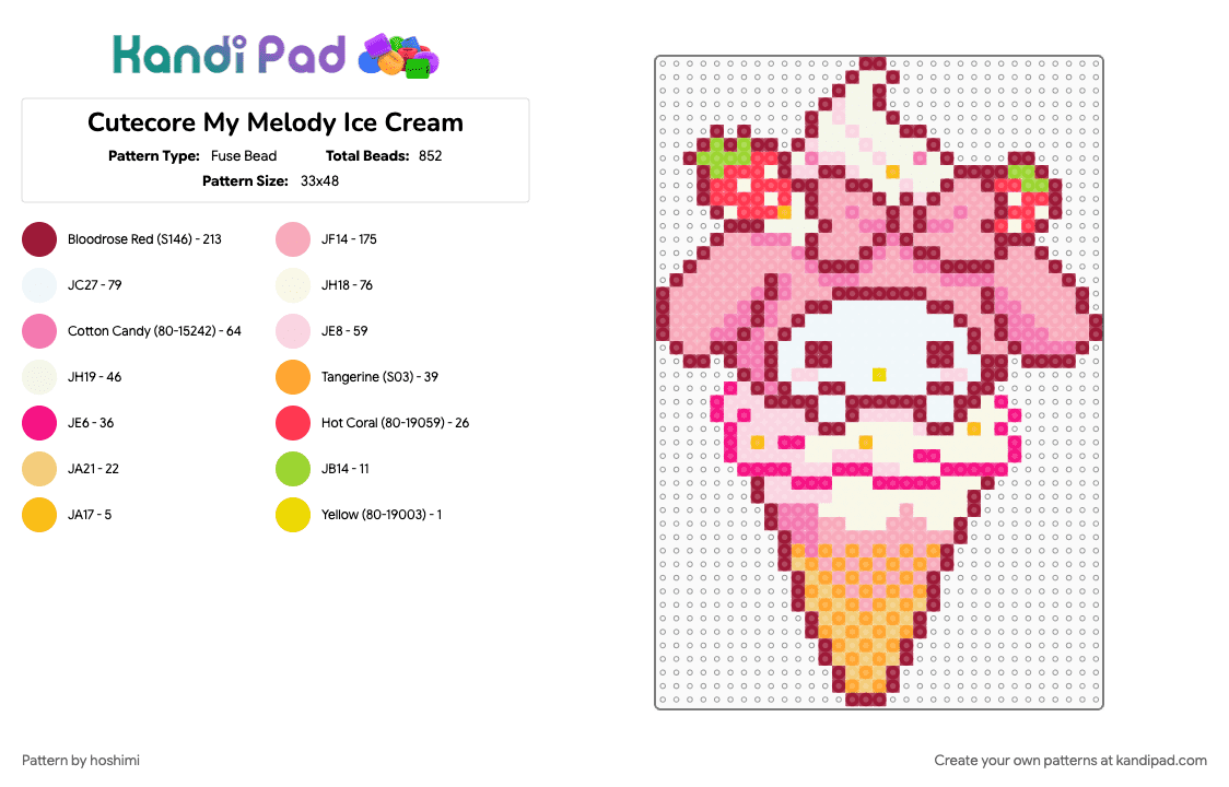 Cutecore My Melody Ice Cream Fuse Bead Pattern - Kandi Pad | Kandi ...